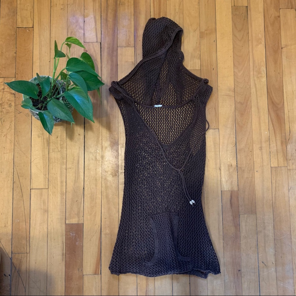 Brown Hooded Crochet Top